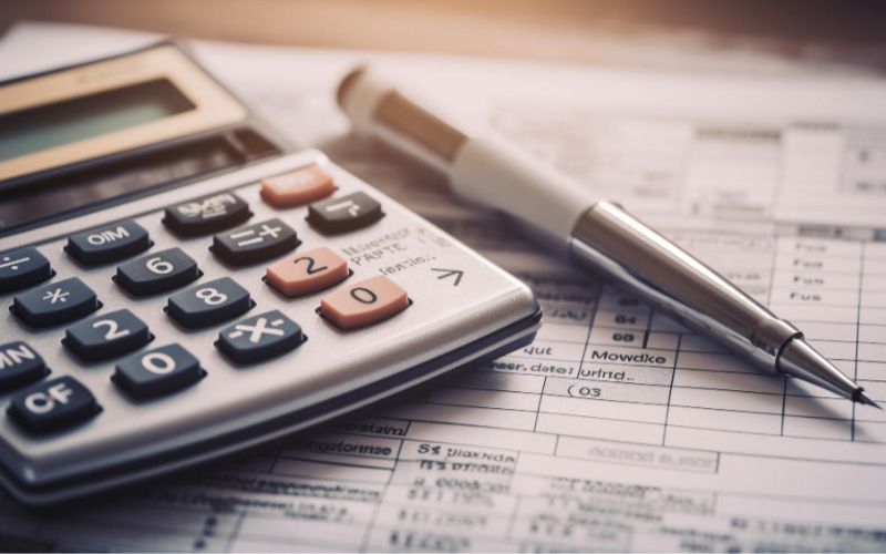 a tax calculator and pen on a paper aiding in tax calculations