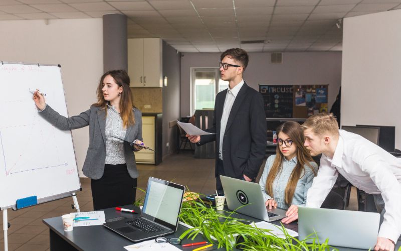 group business training people working together workplace