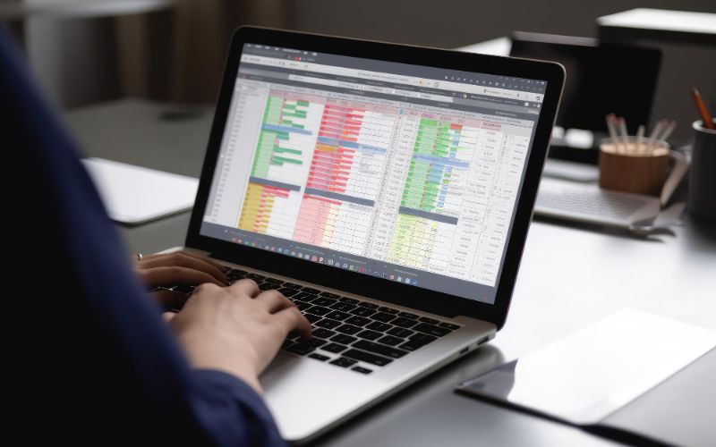 A person using Microsoft Office on a laptop with a spreadsheet open.